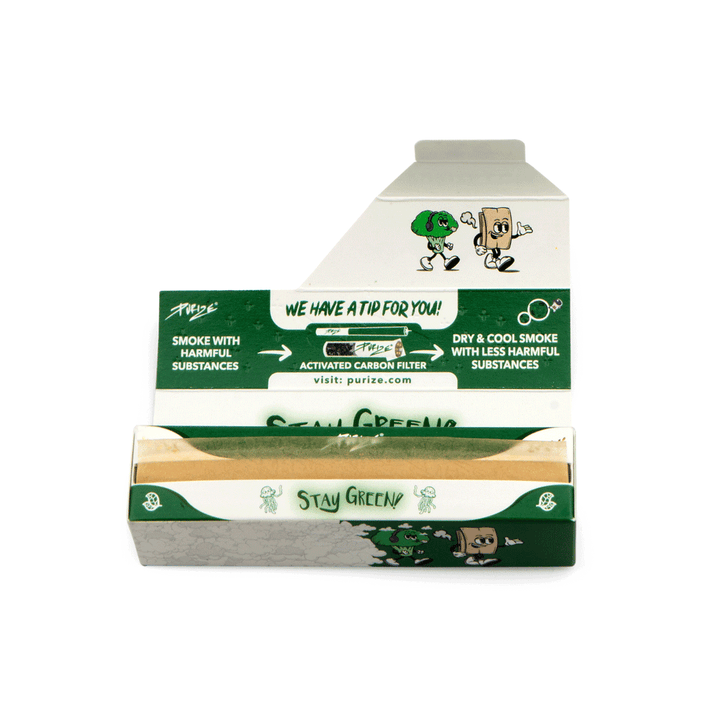 Geöffnete PURIZE 420 Papers Box mit braunen Blättchen