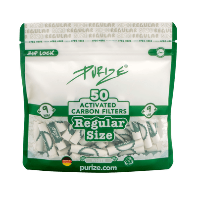 PURIZE Regular 9mm Aktivkohlefilter White 50 Stück Beutel