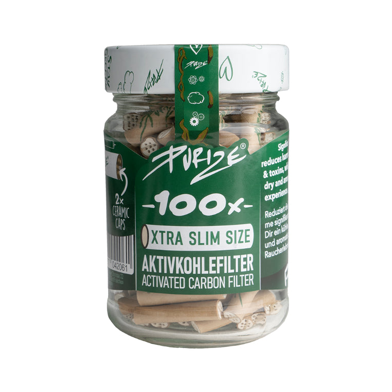 Purize Xtra Slim Aktivkohlefilter 6 mm Organic im Glas, 100 Stück
