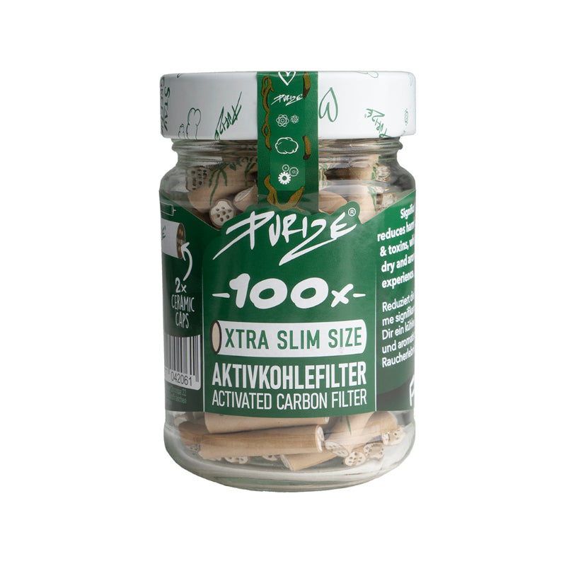 Purize Xtra Slim Aktivkohlefilter 6 mm Organic im Glas, 100 Stück