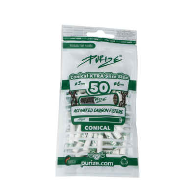 PURIZE Conical XTRA Slim Aktivkohlefilter 5–6mm White 50 Stück