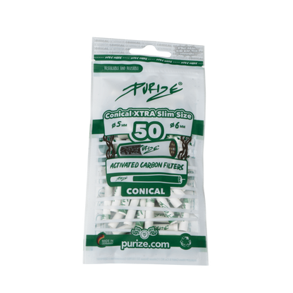 PURIZE Conical XTRA Slim Aktivkohlefilter 5–6mm White 50 Stück