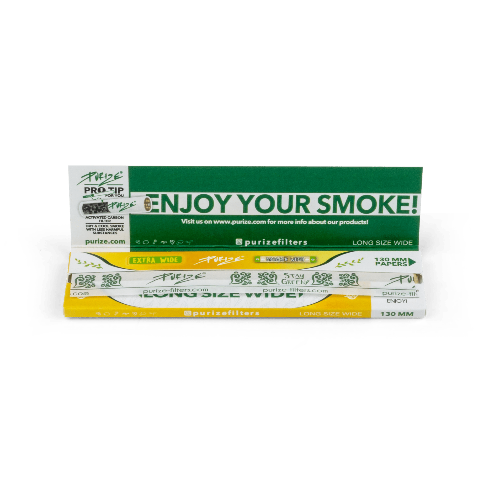 Geöffnete PURIZE Long Size Wide Papers mit Blättchen