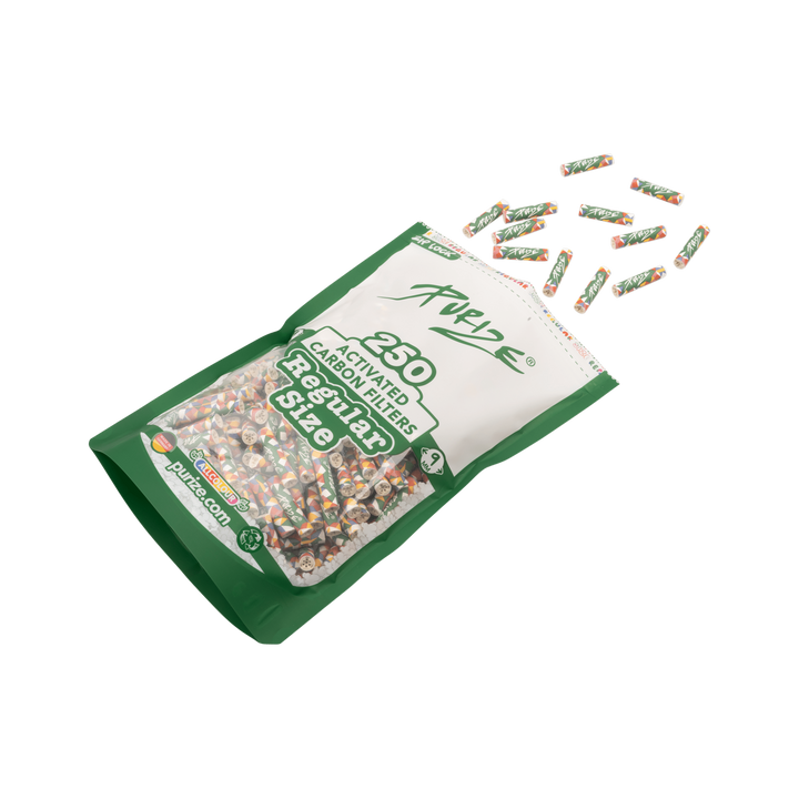 Nahaufnahme PURIZE Regular 9mm Allcolor Aktivkohlefilter Farbmix