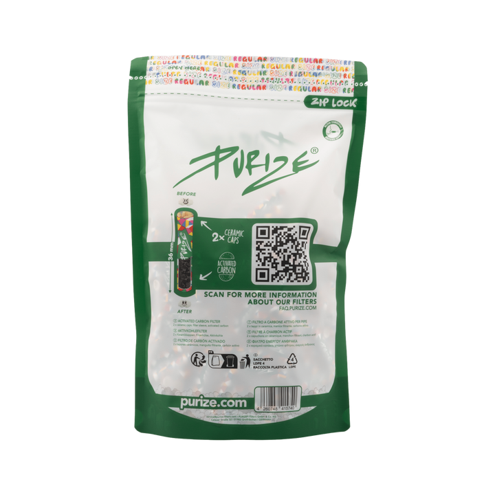 Rückseite PURIZE Regular 9mm Allcolor Aktivkohlefilter 250 Stück