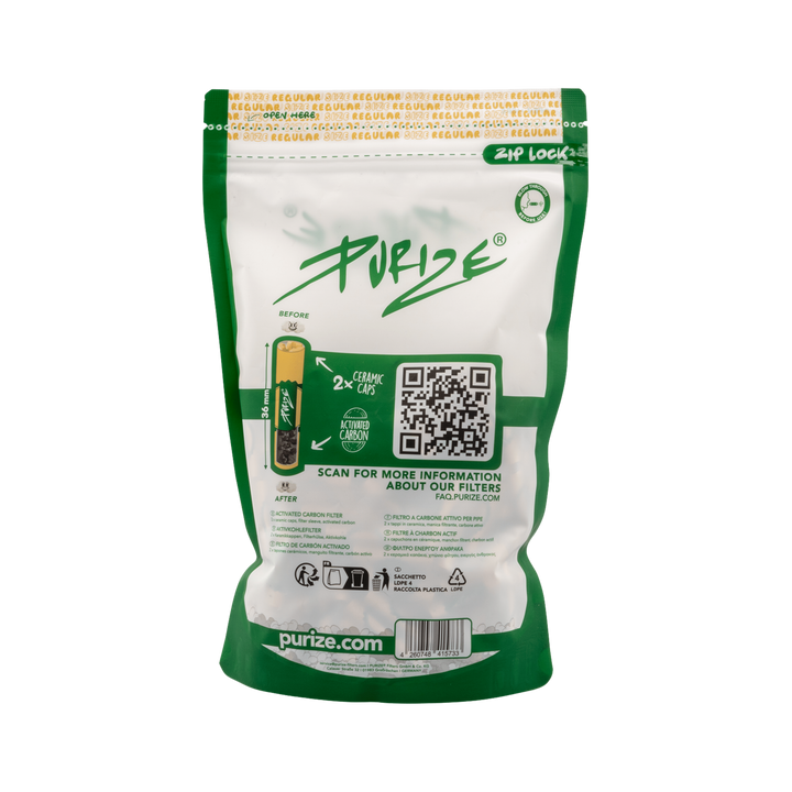 Rückseite PURIZE Regular 9mm Organic Aktivkohlefilter 250 Stück