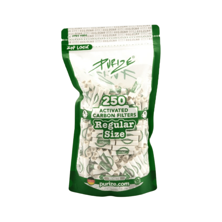 PURIZE Regular 9mm Aktivkohlefilter White 250 Stück Vorratsbeutel