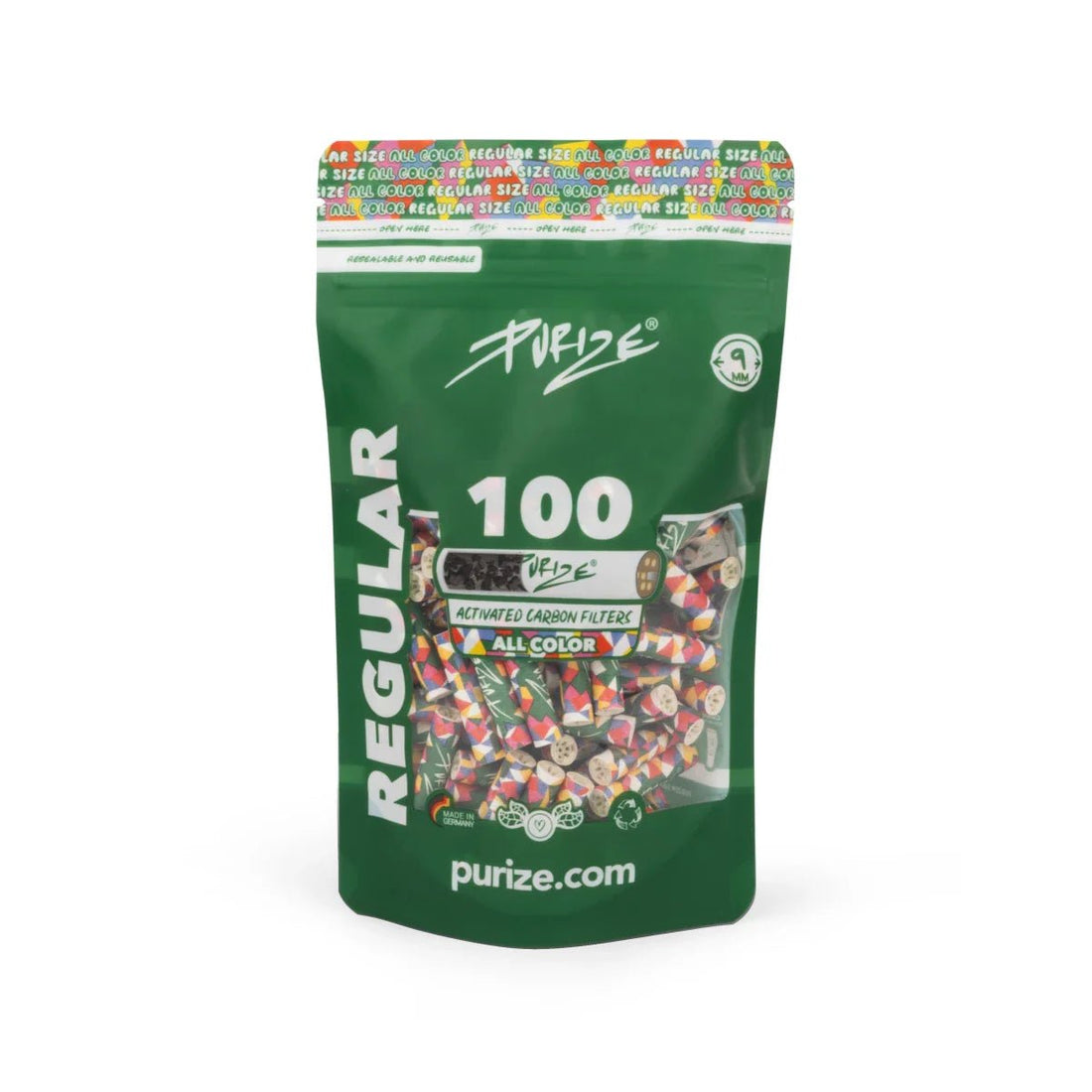 PURIZE Regular 9mm Aktivkohlefilter All Color 100 Stück Beutel