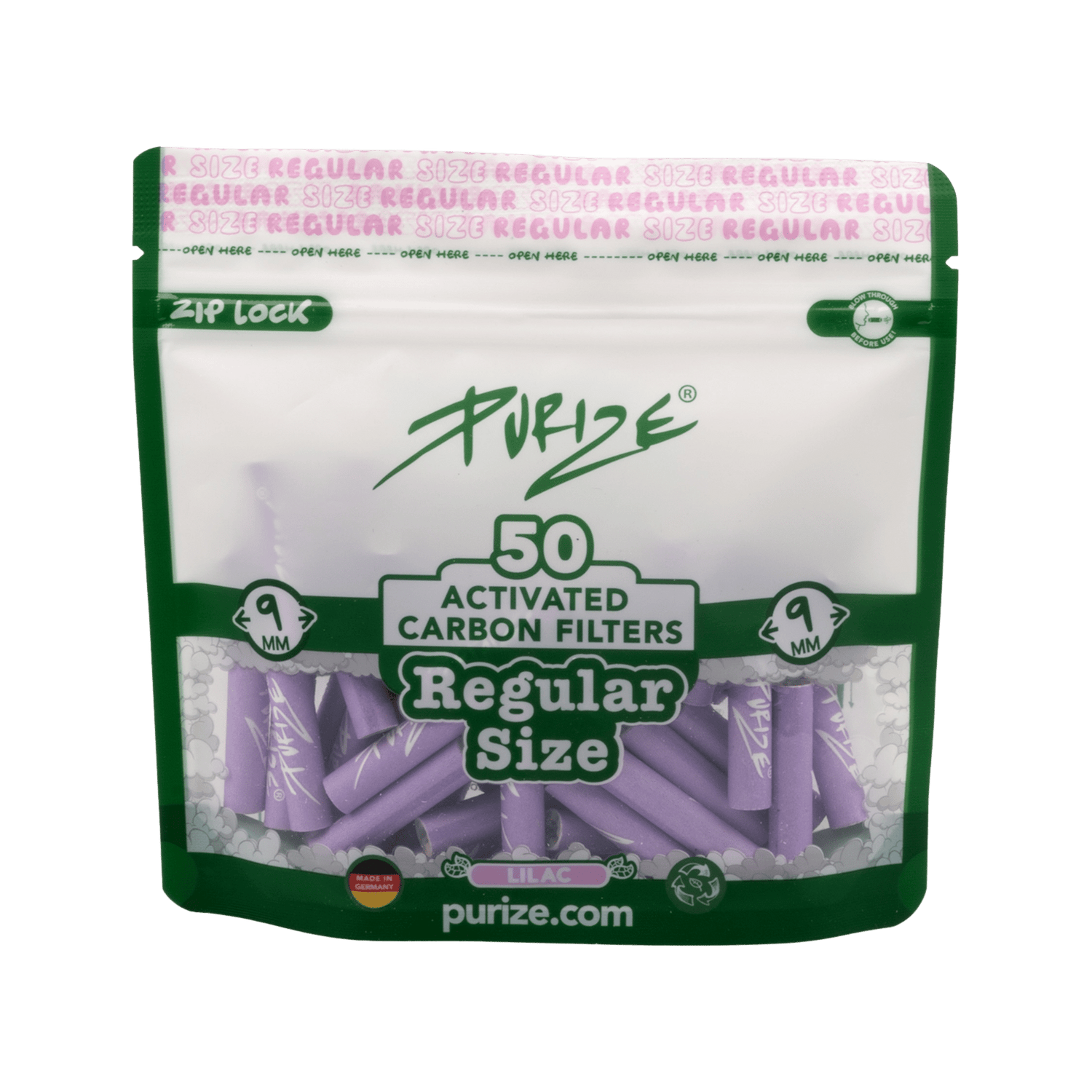 PURIZE Regular 9mm Aktivkohlefilter Lilac 50 Stück Beutel