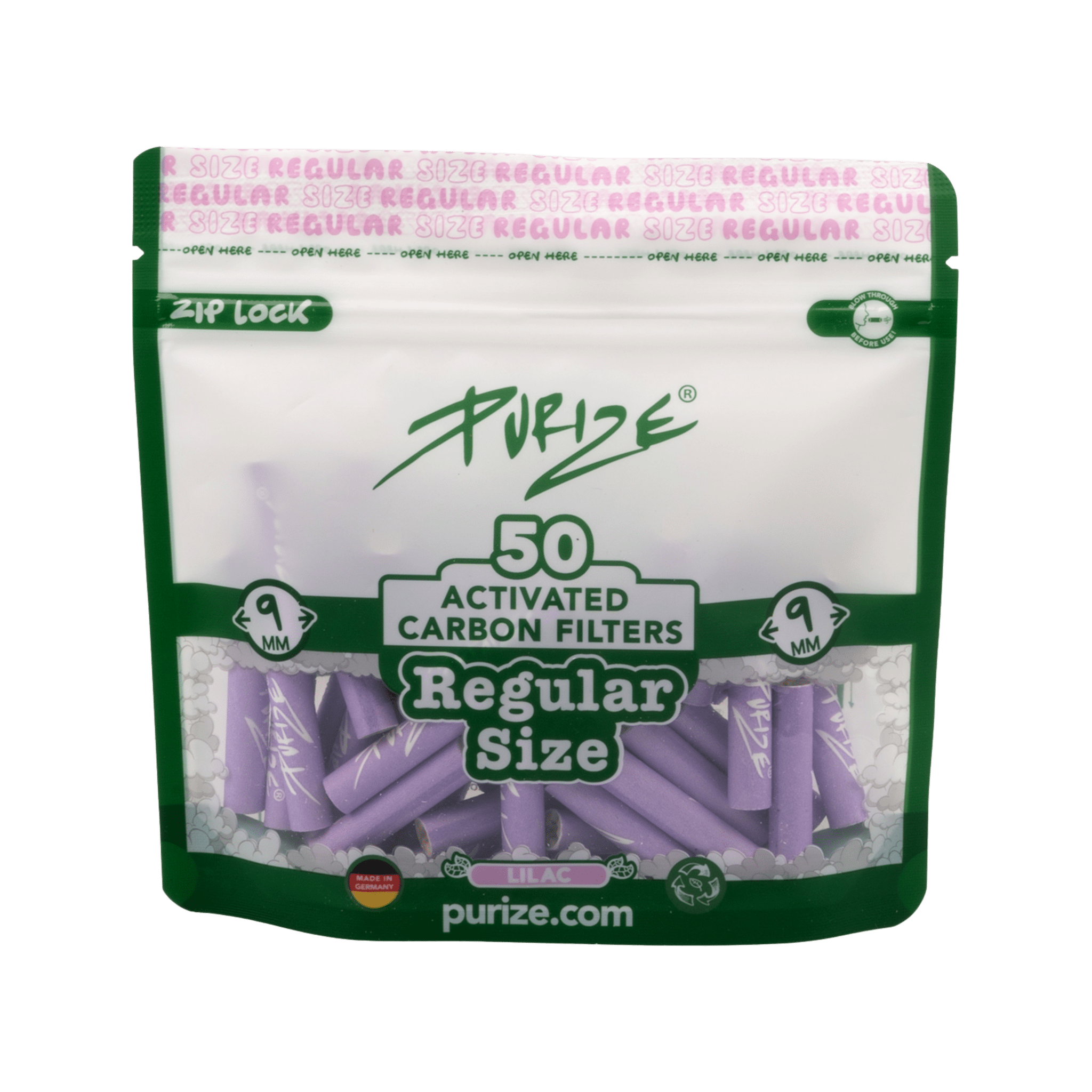 PURIZE Regular 9mm Aktivkohlefilter Lilac 50 Stück Beutel