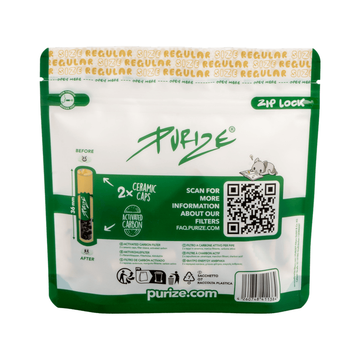 Rückseite PURIZE Regular 9mm Organic Aktivkohlefilter 50 Stück