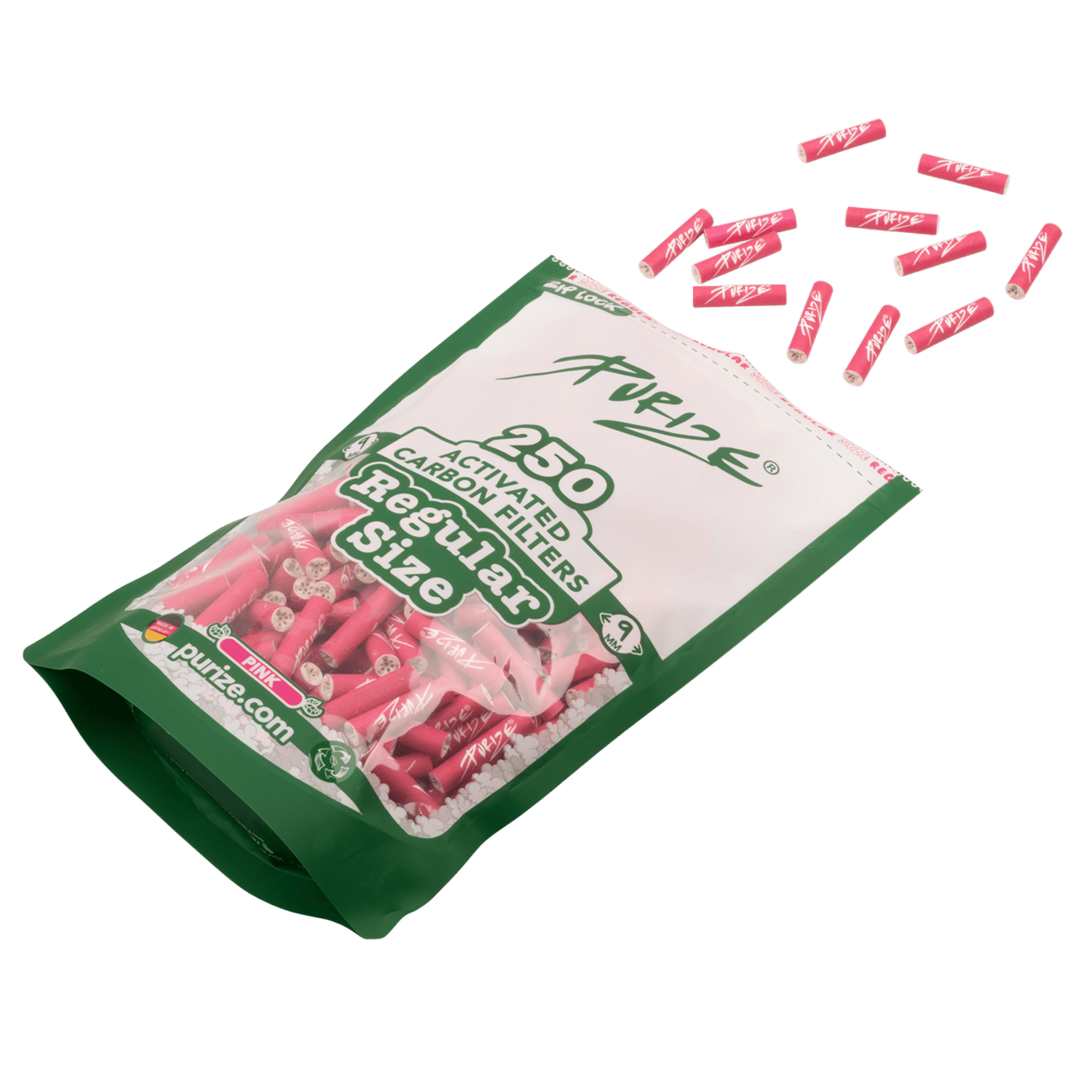 Detailansicht PURIZE 9mm Aktivkohlefilter Pink im Vorratspack