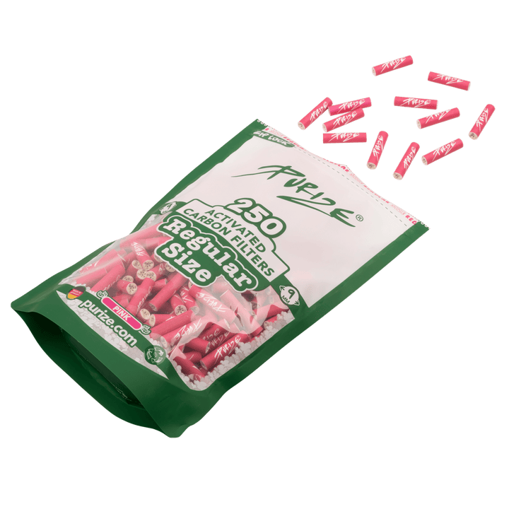 Detailansicht PURIZE 9mm Aktivkohlefilter Pink im Vorratspack