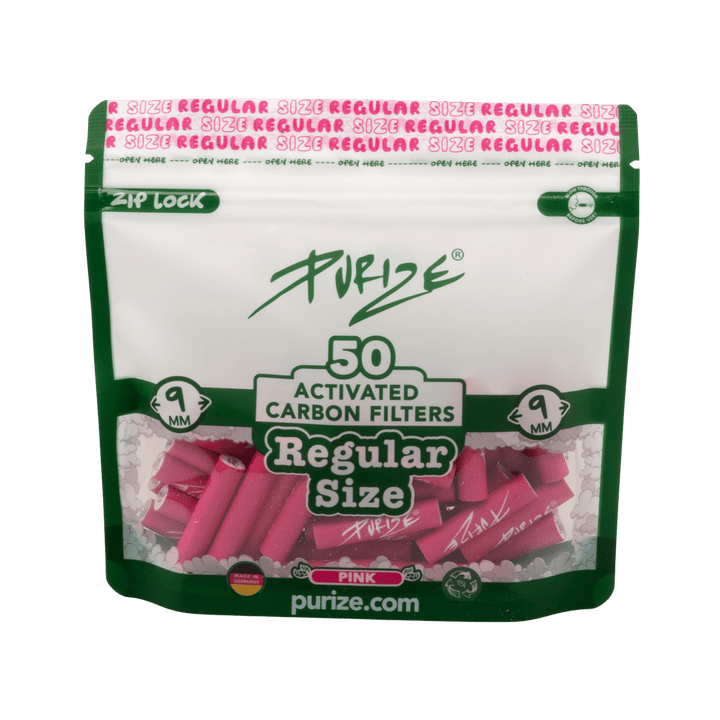 PURIZE Regular 9mm Aktivkohlefilter Pink 50 Stück Beutel