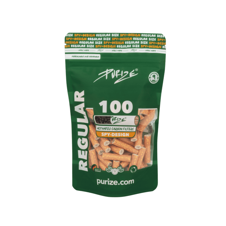 PURIZE Regular 9mm Aktivkohlefilter Spy 100 Stück Packung