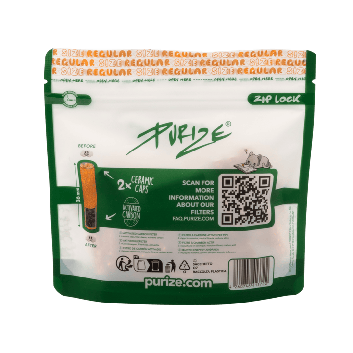 Rückseite PURIZE Regular 9mm Spy Aktivkohlefilter 50 Stück