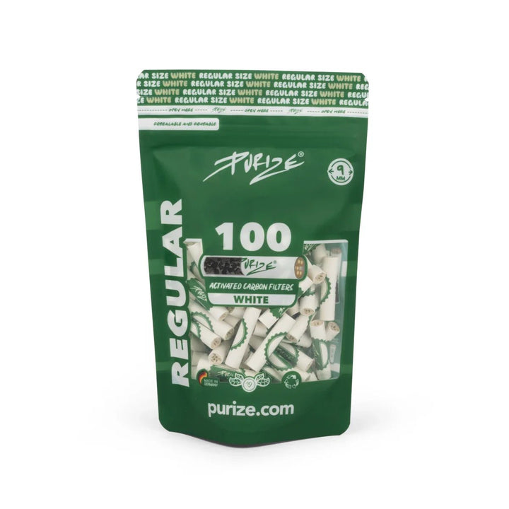 PURIZE Regular 9mm Aktivkohlefilter White 100 Stück Packung