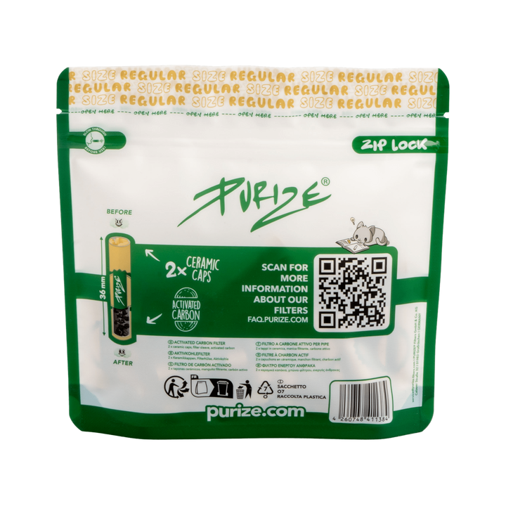 Rückseite PURIZE Regular 9mm Organic Aktivkohlefilter 50 Stück