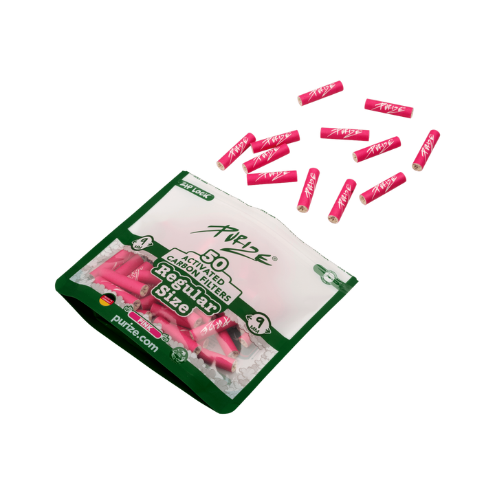 Nahaufnahme PURIZE Regular 9mm Aktivkohlefilter in Pink