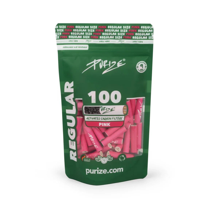 PURIZE Regular 9mm Aktivkohlefilter Pink 100 Stück Packung