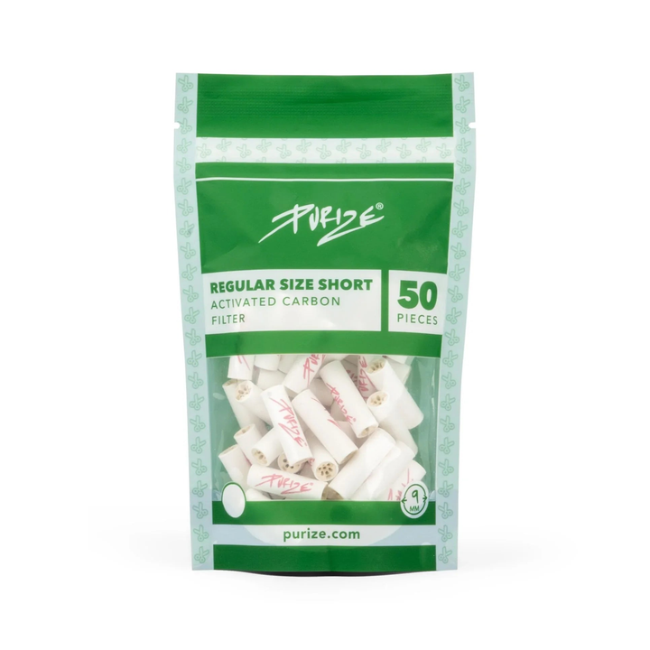 PURIZE Regular Size Short 9mm Aktivkohlefilter White 50 Stück