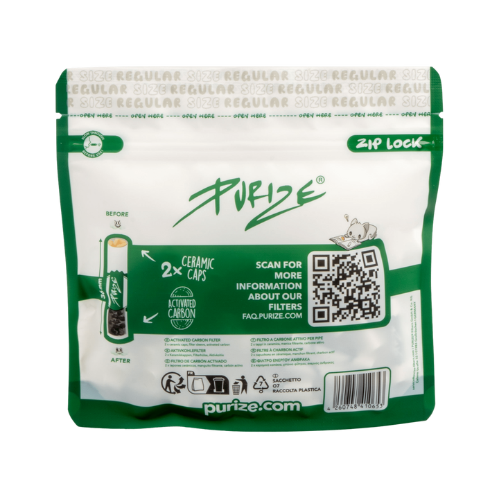 Rückseite PURIZE Regular 9mm Aktivkohlefilter White 50 Stück