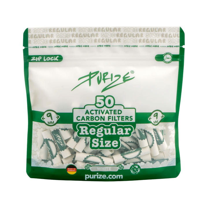 PURIZE Regular 9mm Aktivkohlefilter White 50 Stück Beutel