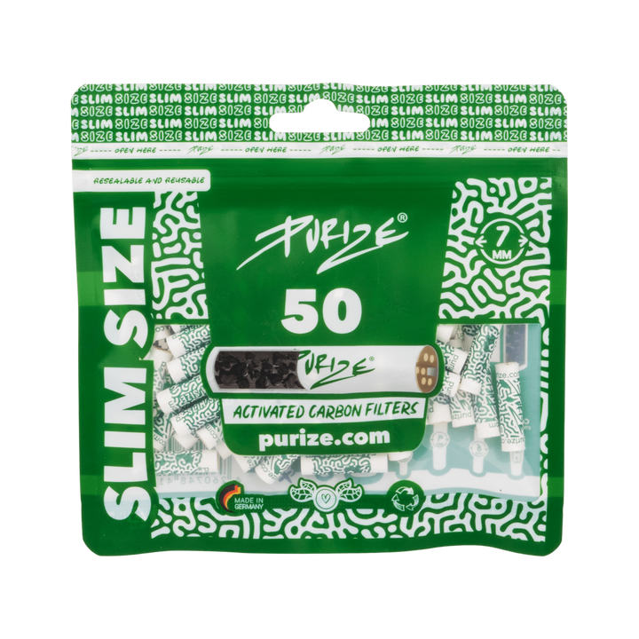 PURIZE Slim Size 7mm Aktivkohlefilter White 50 Stück
