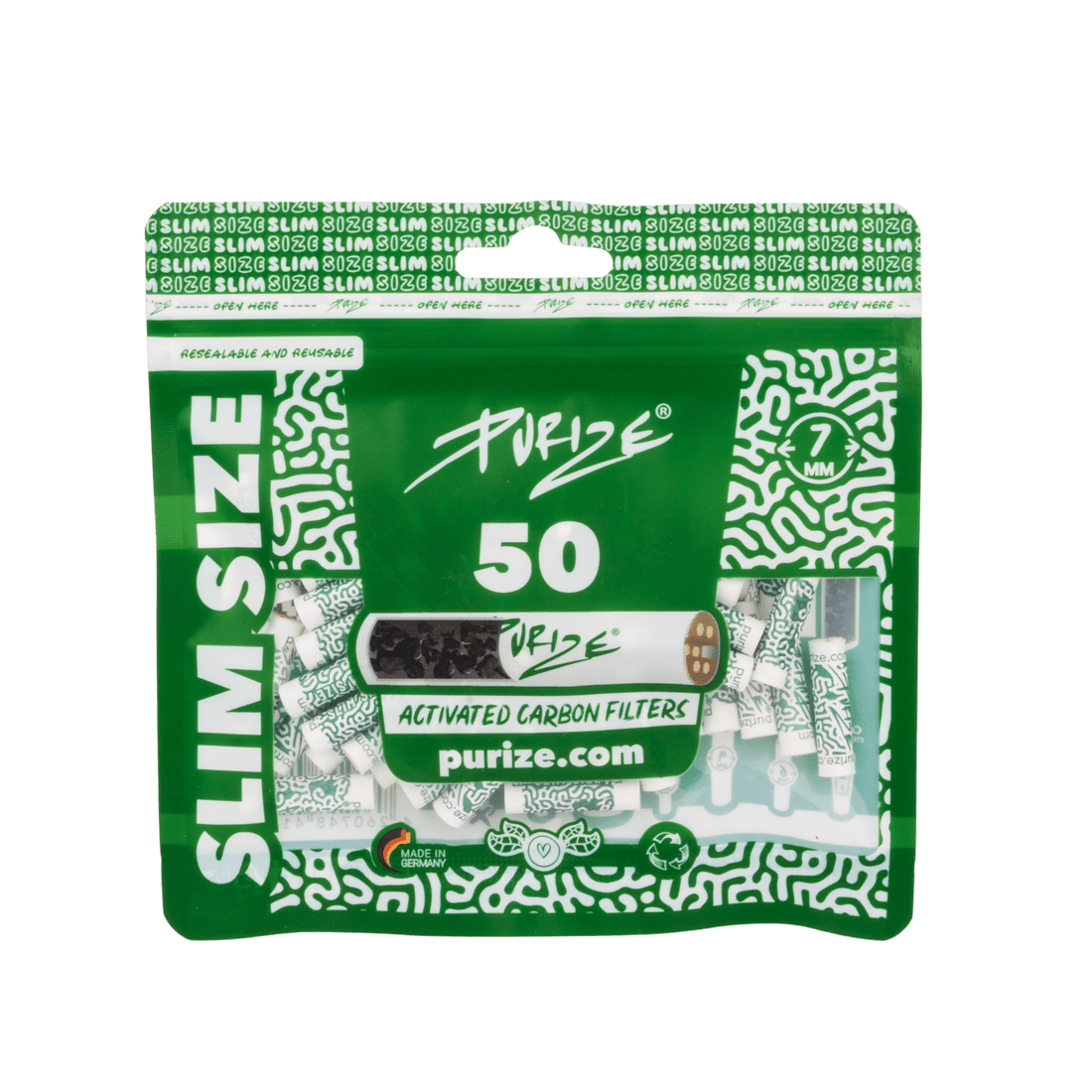 PURIZE Slim Size 7mm Aktivkohlefilter White 50 Stück
