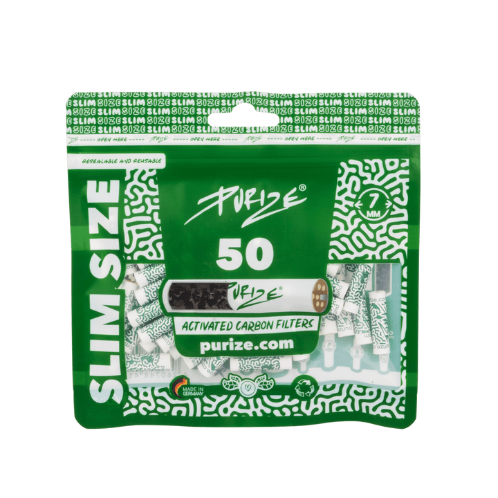 PURIZE Slim Size 7mm Aktivkohlefilter White 50 Stück