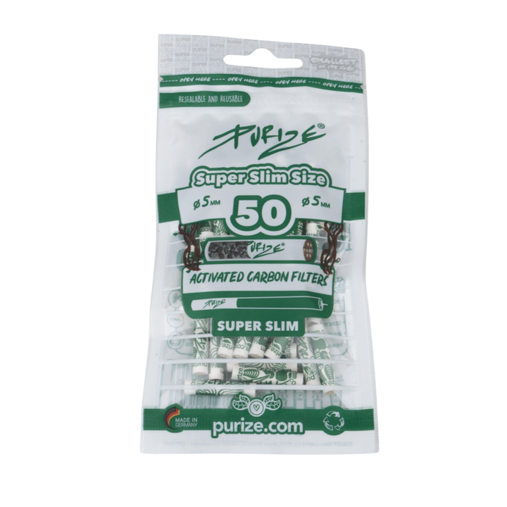 PURIZE Super Slim 5mm Aktivkohlefilter White 50 Stück Packung