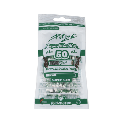 PURIZE Super Slim 5mm Aktivkohlefilter White 50 Stück Packung