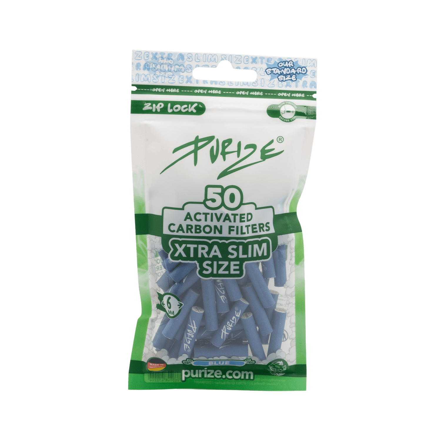 PURIZE XTRA Slim 6mm Aktivkohlefilter Blue 50 Stück Beutel