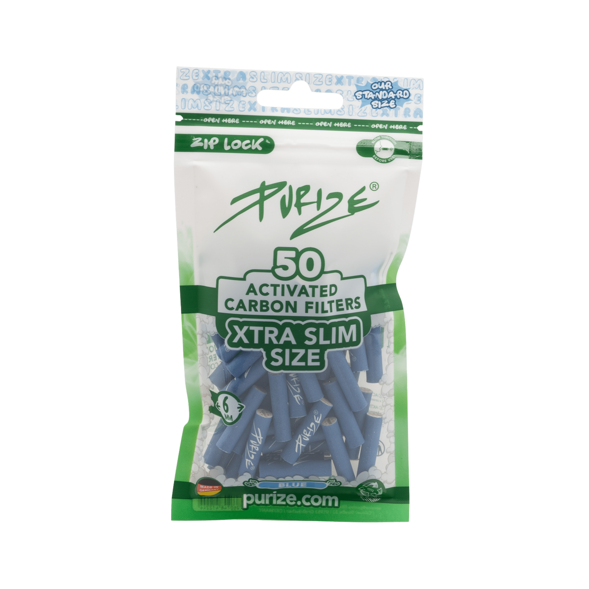 PURIZE XTRA Slim 6mm Aktivkohlefilter Blue 50 Stück Beutel