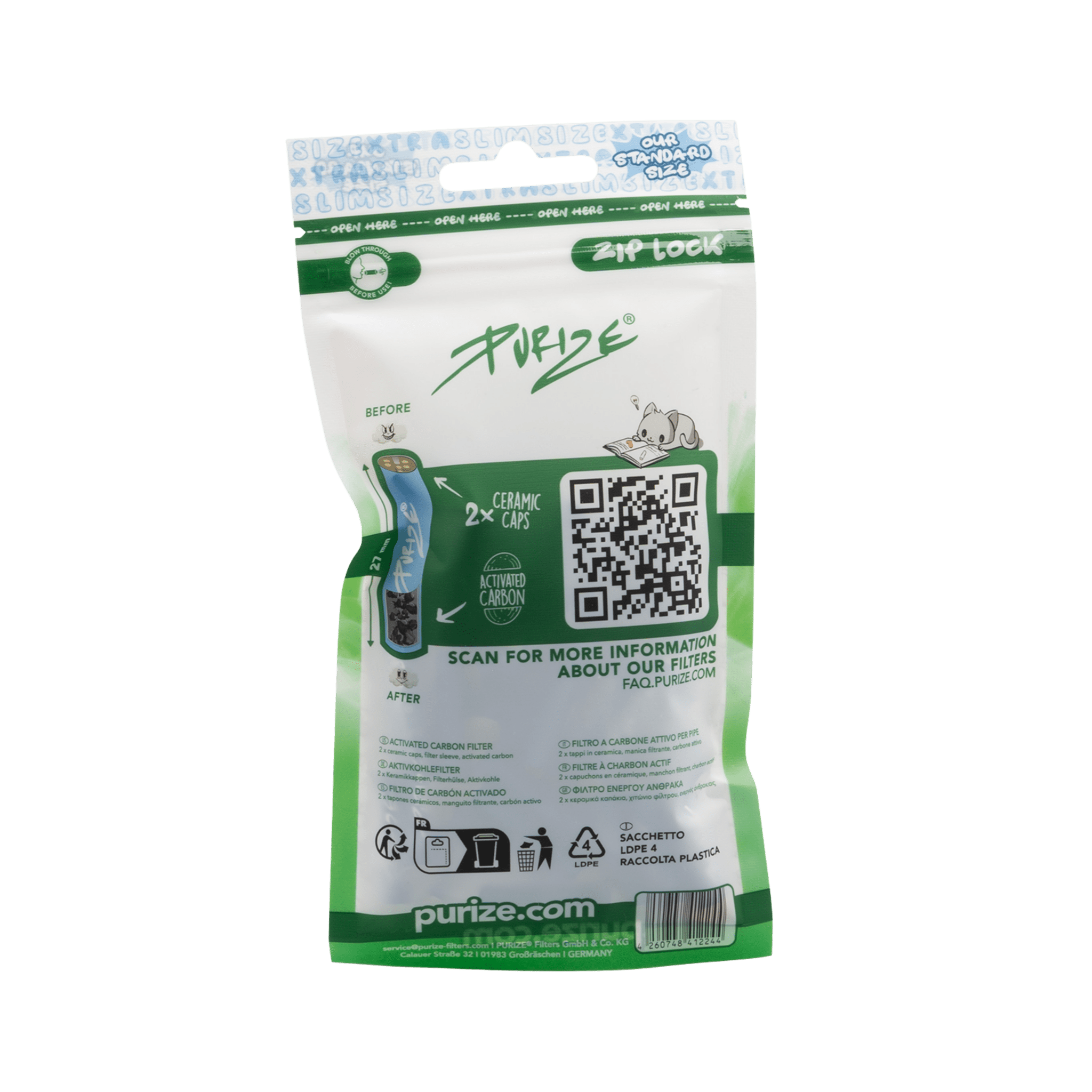 PURIZE XTRA Slim 6mm Blue Aktivkohlefilter – Einzelansicht