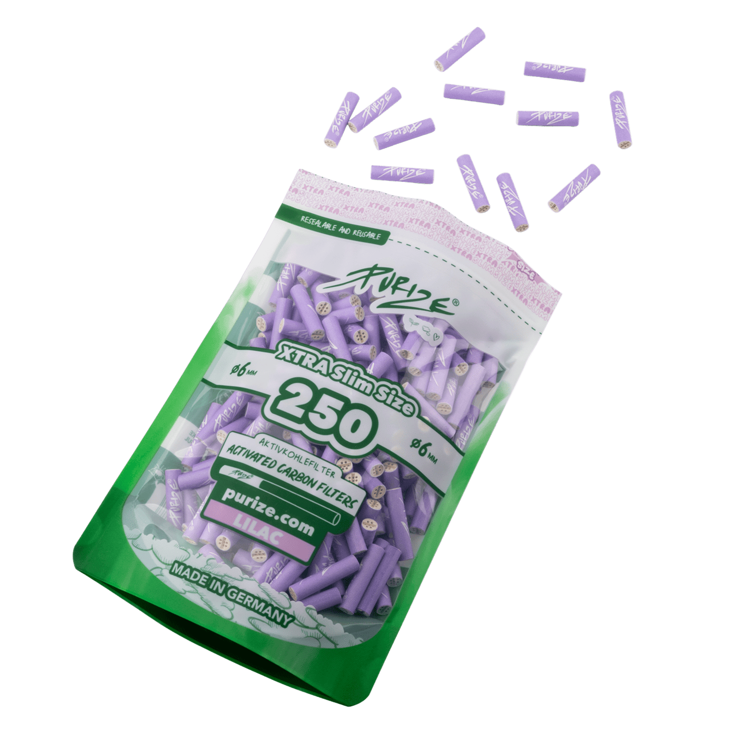 PURIZE Aktivkohlefilter Lilac 6mm 250er Beutel zweite Ansicht