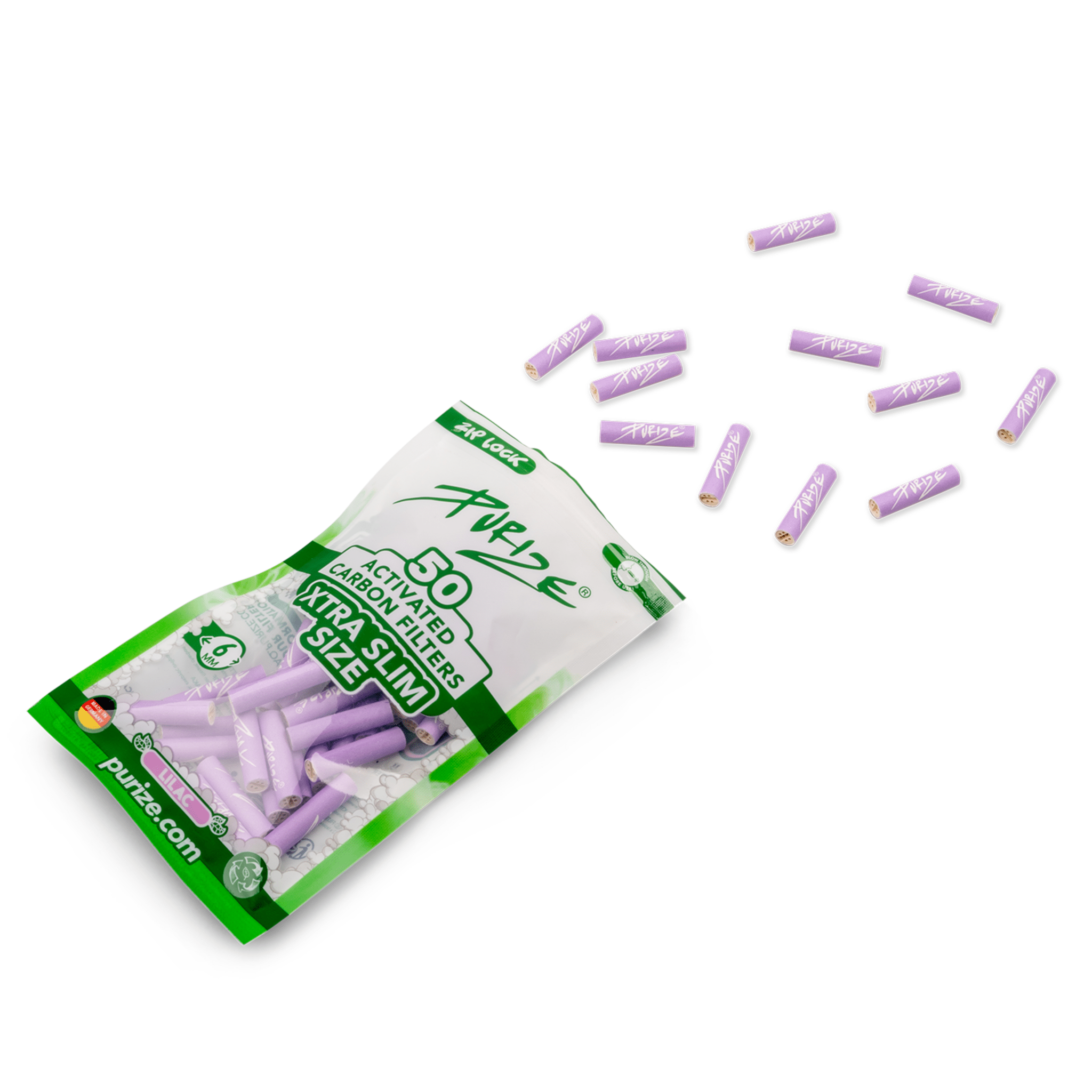 Detailansicht PURIZE XTRA Slim 6mm Aktivkohlefilter Lilac