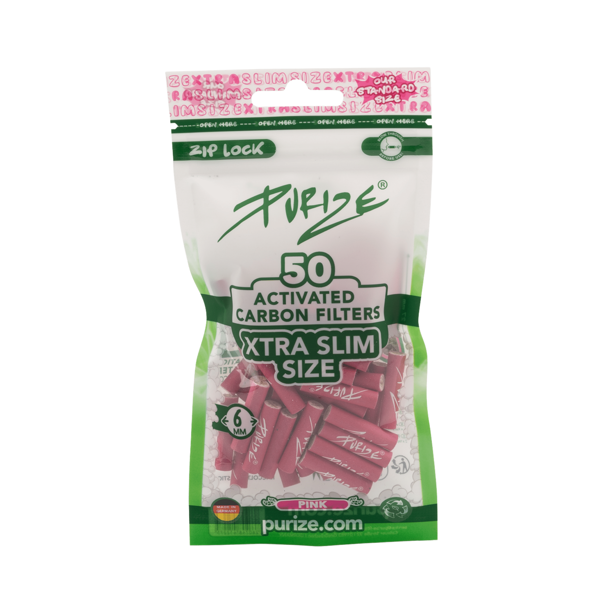 PURIZE XTRA Slim Aktivkohlefilter 6mm Pink 50 Stück