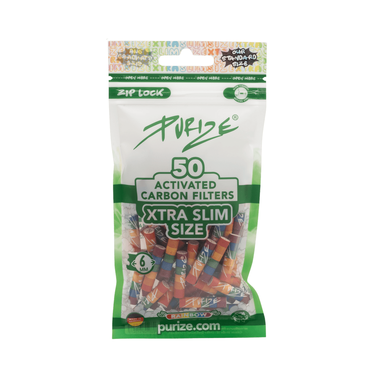 PURIZE XTRA Slim 6mm Aktivkohlefilter Rainbow 50 Stück