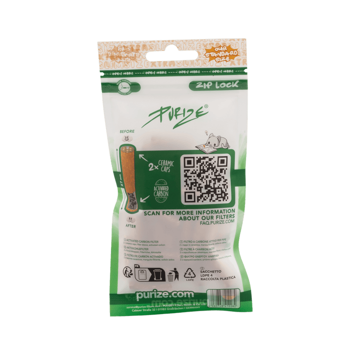 Rückseite PURIZE XTRA Slim 6mm Spy Aktivkohlefilter 50 Stück