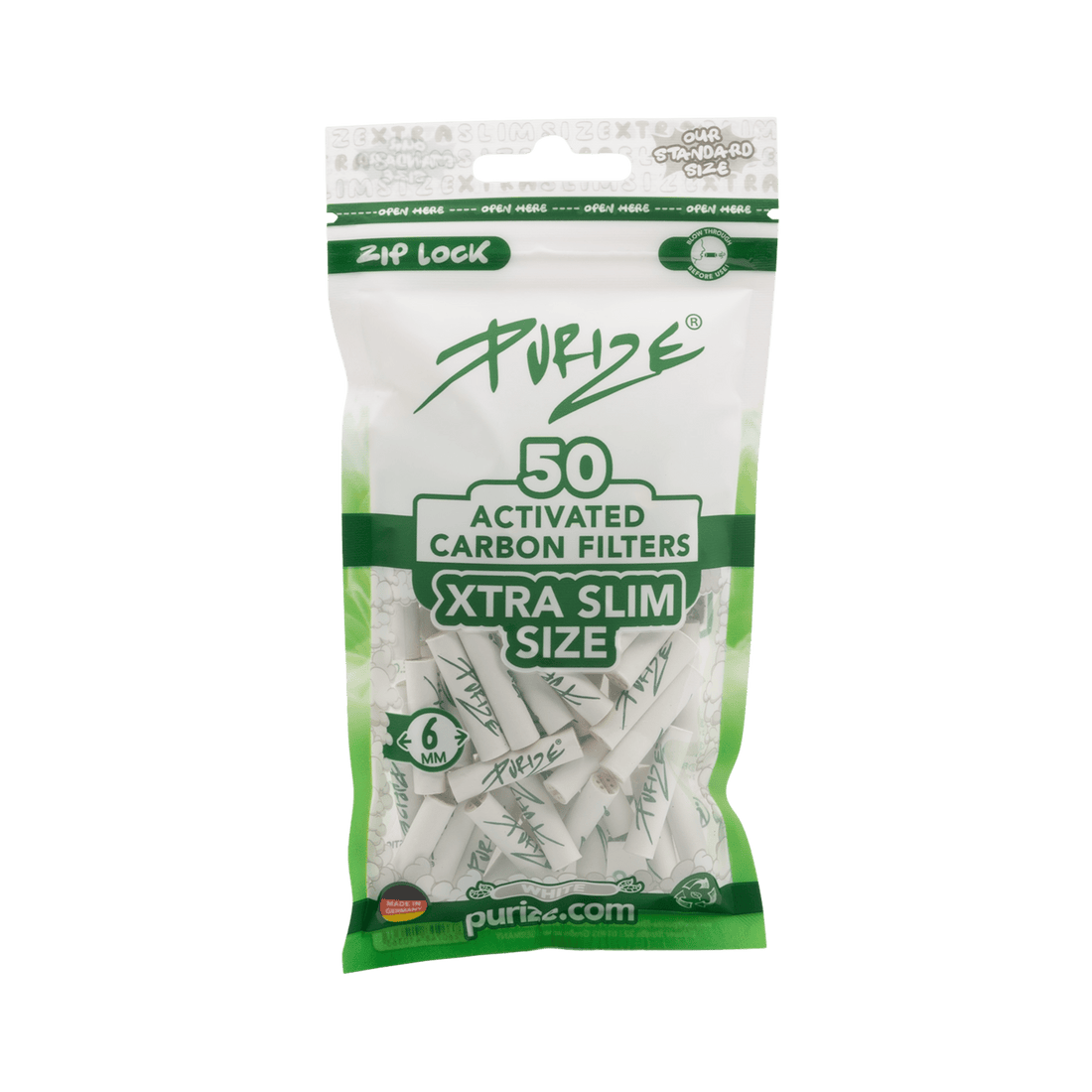PURIZE XTRA Slim 6mm Aktivkohlefilter White 50 Stück Beutel