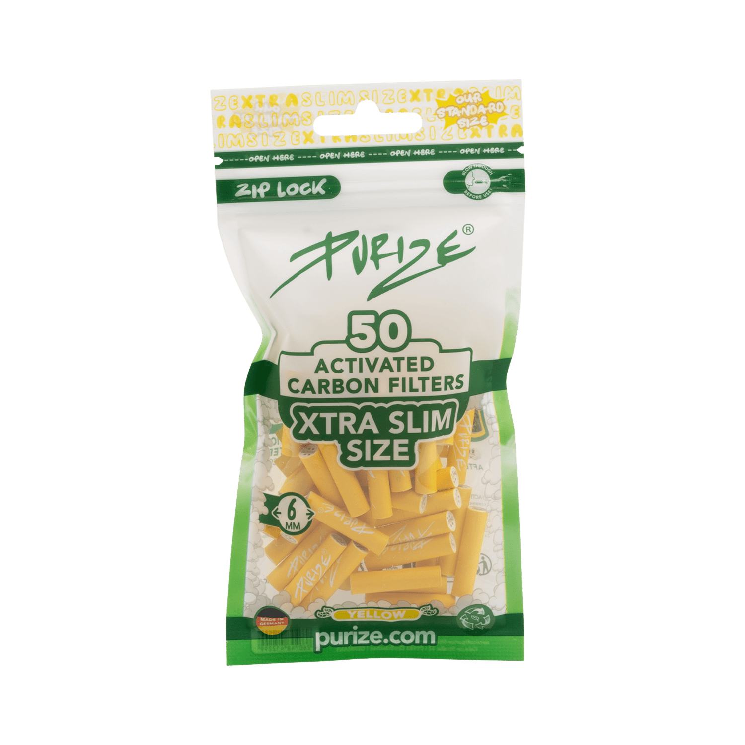 PURIZE XTRA Slim 6mm Aktivkohlefilter Yellow 50er Beutel