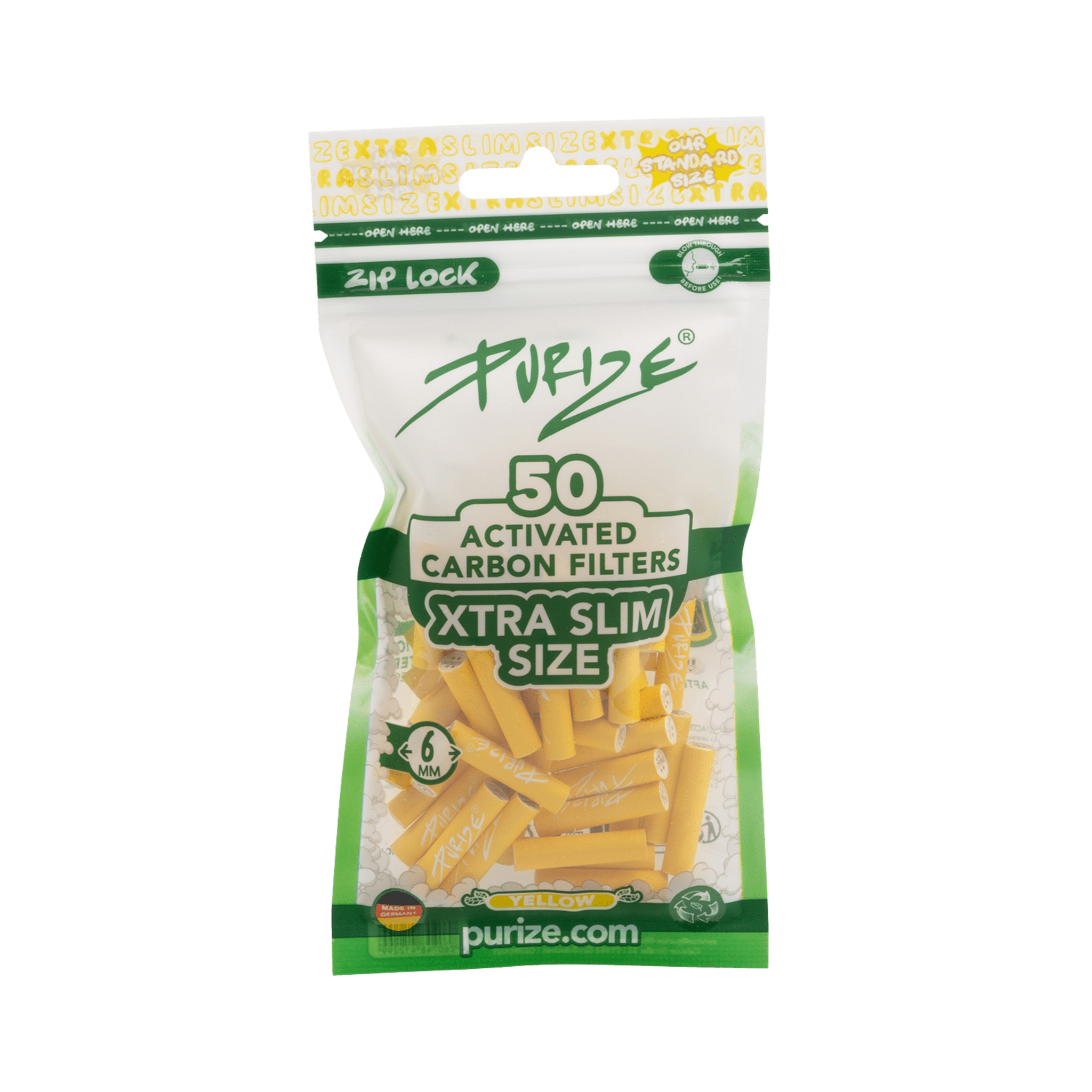 PURIZE XTRA Slim 6mm Aktivkohlefilter Yellow 50er Beutel