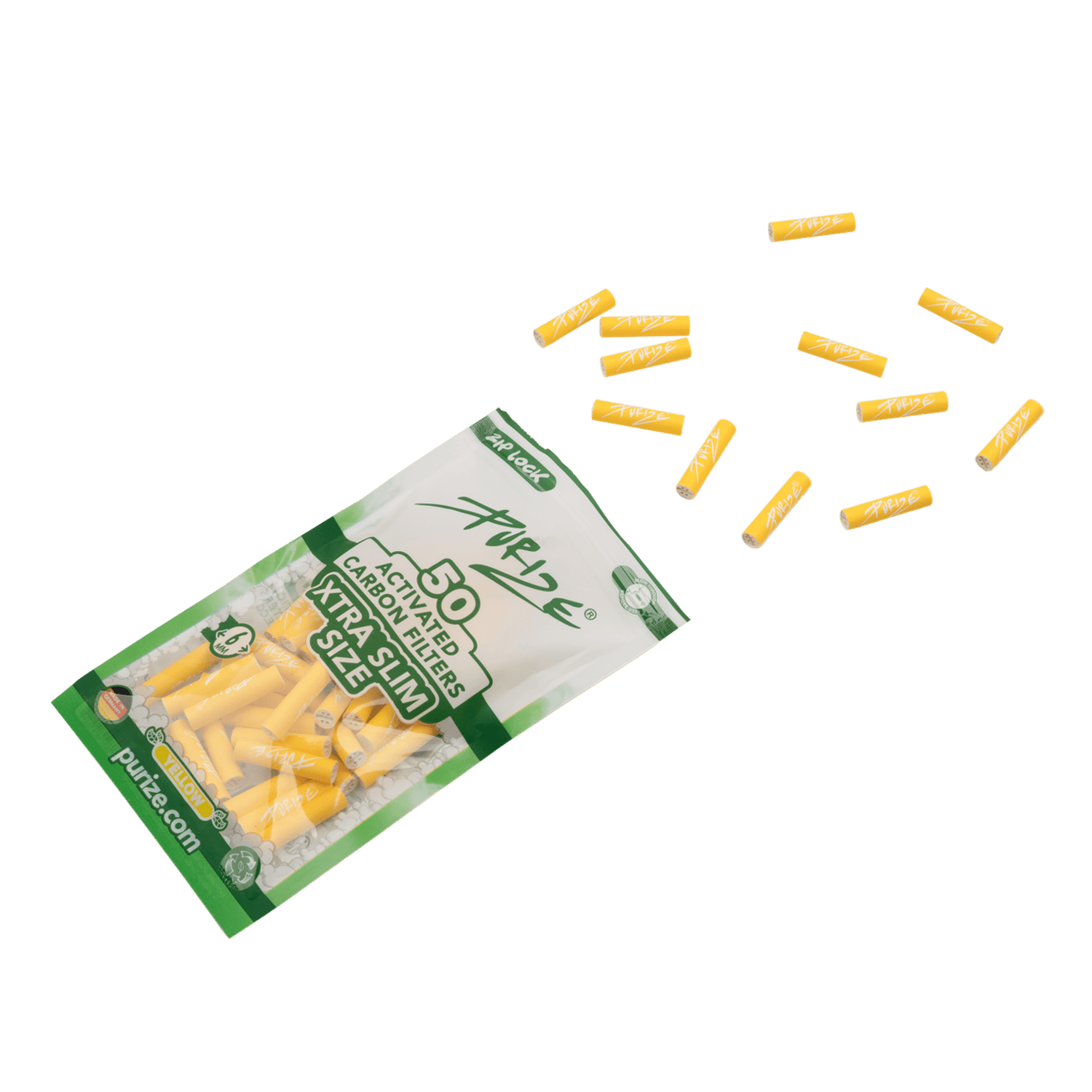 Detailansicht PURIZE XTRA Slim 6mm Aktivkohlefilter Yellow