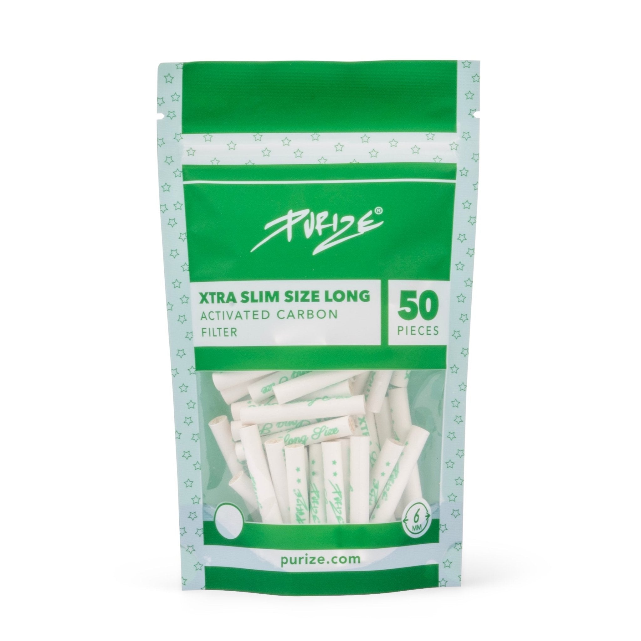 PURIZE XTRA Slim Long 6mm Aktivkohlefilter White 50 Stück