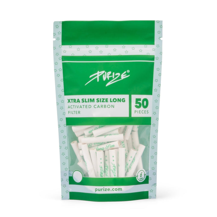 PURIZE XTRA Slim Long 6mm Aktivkohlefilter White 50 Stück