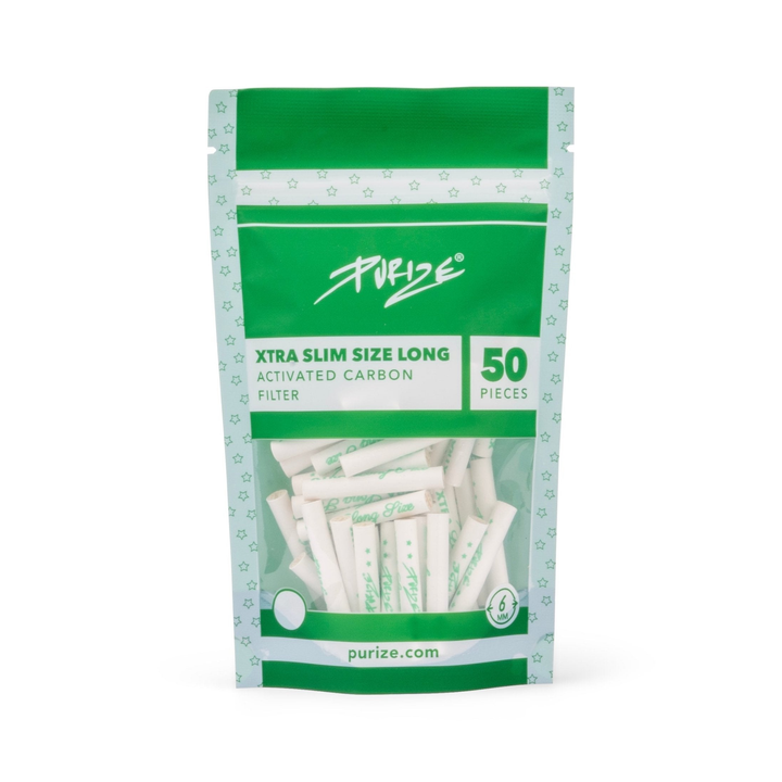 PURIZE XTRA Slim Long 6mm Aktivkohlefilter White 50 Stück