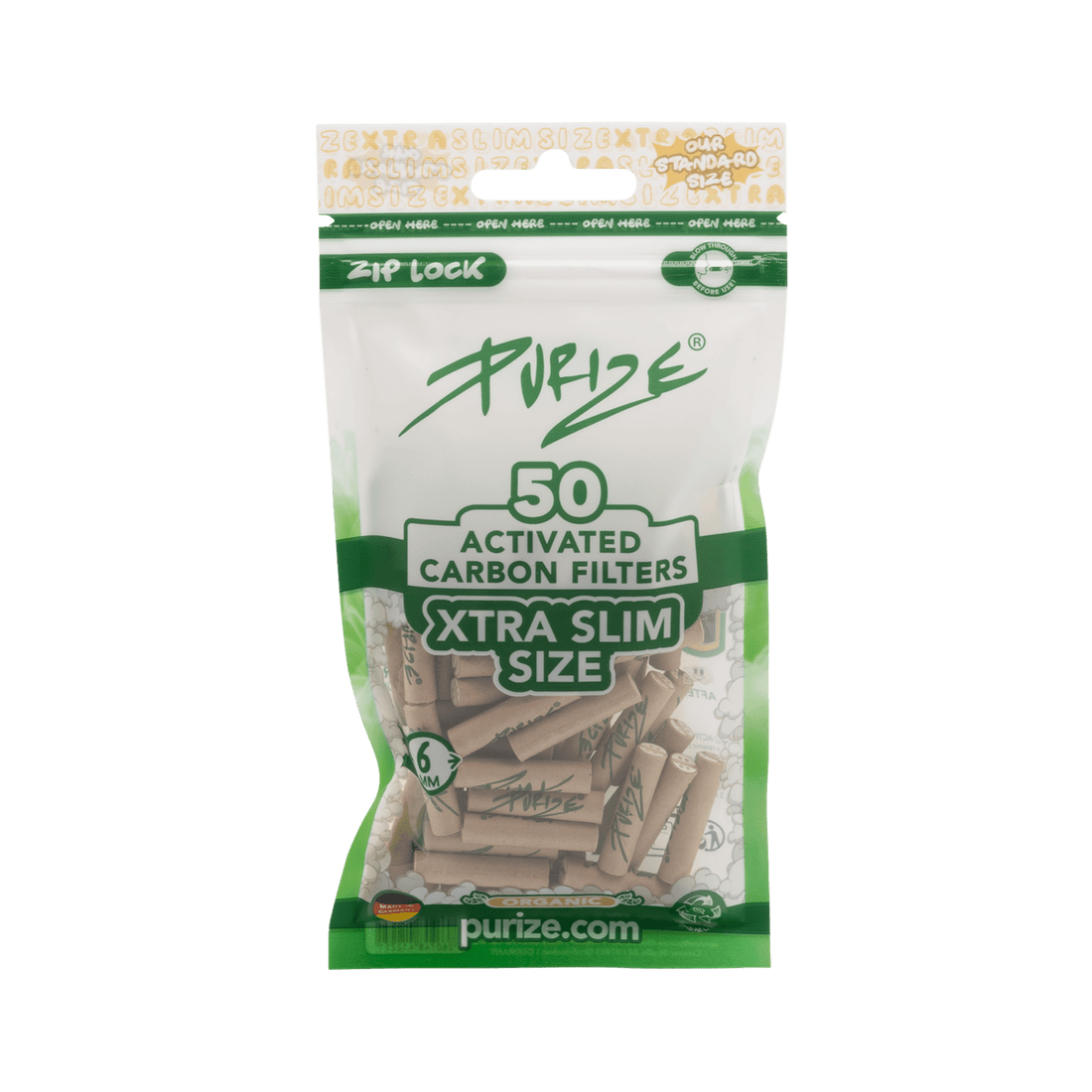 Purize XTRA Slim Organic 6mm Aktivkohlefilter im 50er Beutel