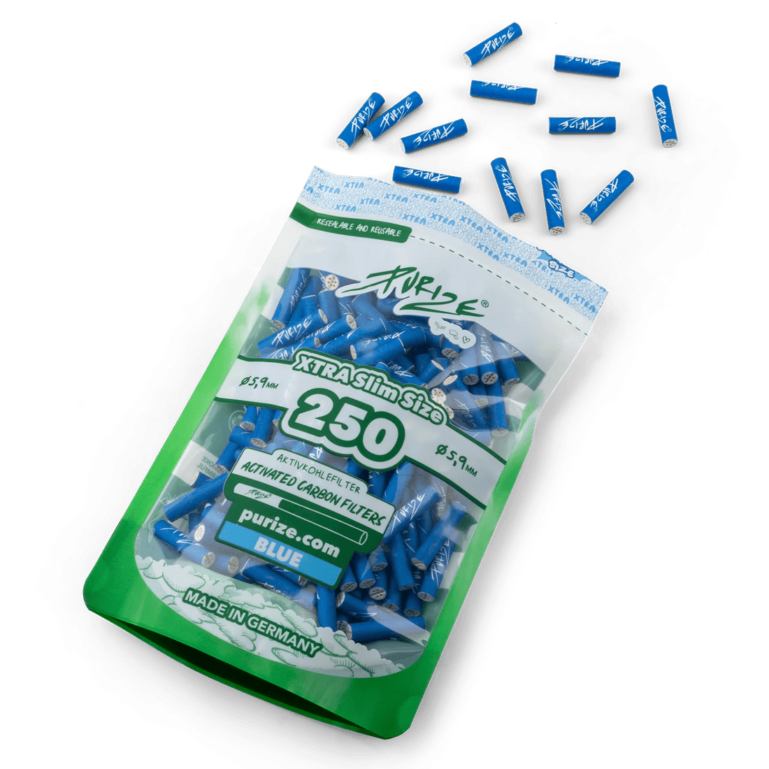 Purize - Xtra Slim Size 6mm - 250 Stück - Blue kaufen bei rauchwerk.ch
