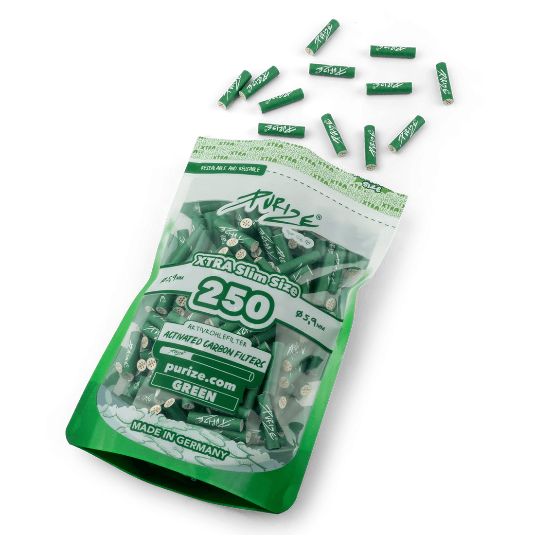 Purize - Xtra Slim Size 6mm - 250 Stück - Green kaufen bei rauchwerk.ch